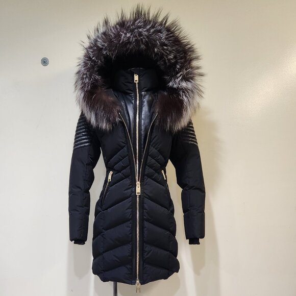 💥HOT ITEM!💥Nicole Benisti Ombre Silver/Black Fox Fur Cortina Leather Down Coat - Picture 6 of 16